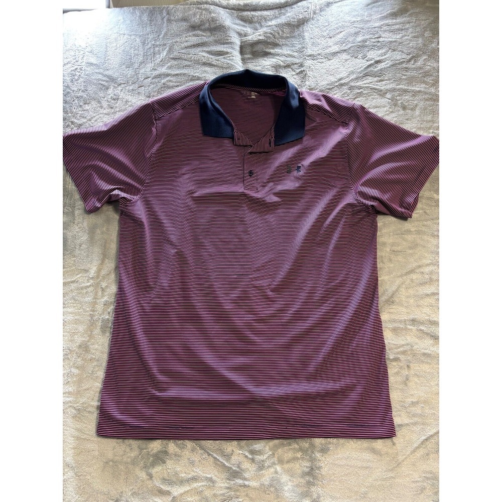 Under Armour Polo Loose Fit Mens XXL Purple Blue Stripes Performance